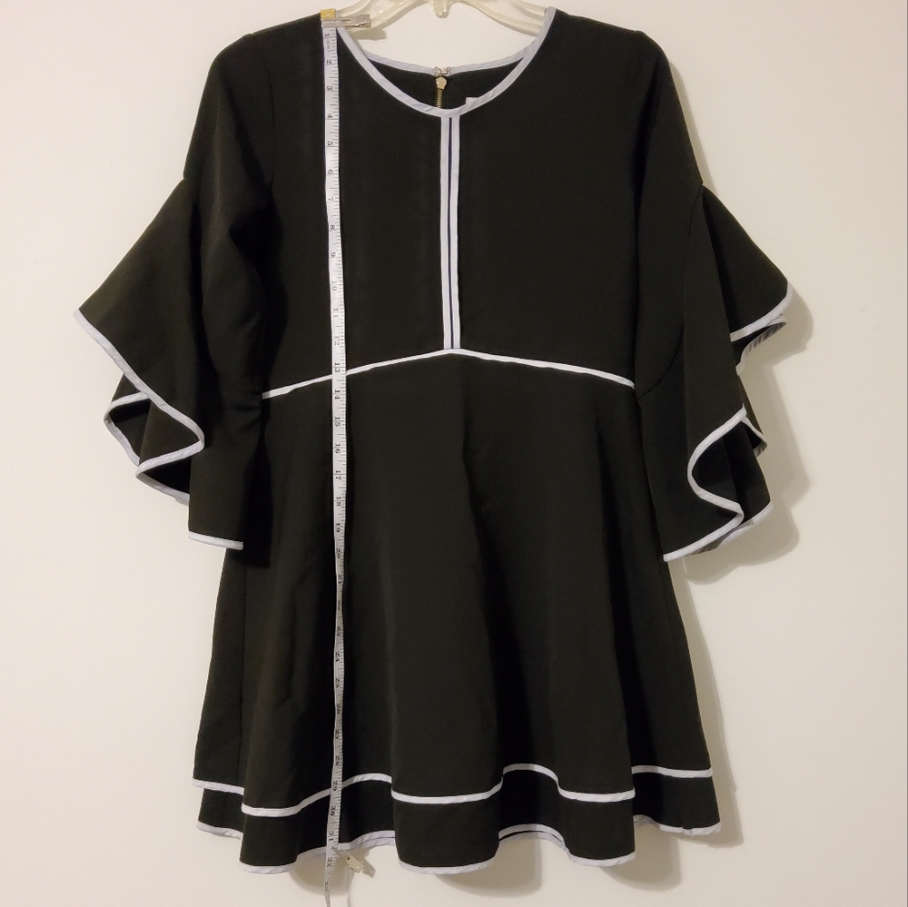 GB Girls Stretch Black/White Flared Sleeve Fit &Flare Dress Size 14 - Picture 2 of 11